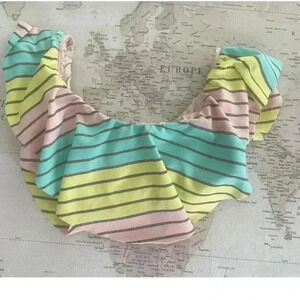 Trina Turk Bandeau Rainbow Stripe Ruffled Swim Tank Size 4